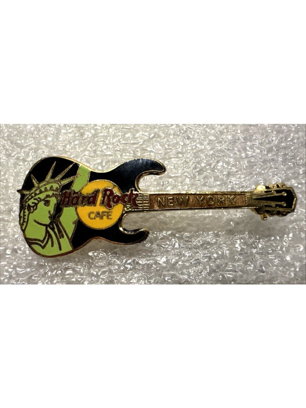Hard Rock Cafe New York Statue of Liberty Guitar Pin 2.5" Enamel Gold Tone Metal